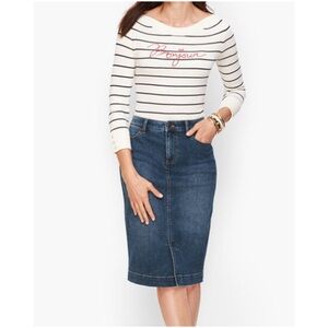 Talbots Denim Pencil Skirt Corsica Wash Front Slit Size 6